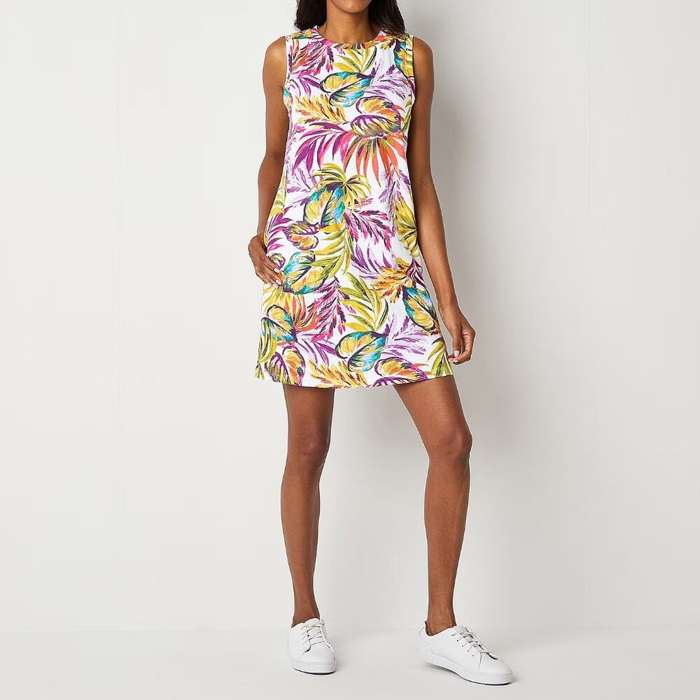 New St. John's Bay Sleeveless Shift Dress, Light Tropical XXL